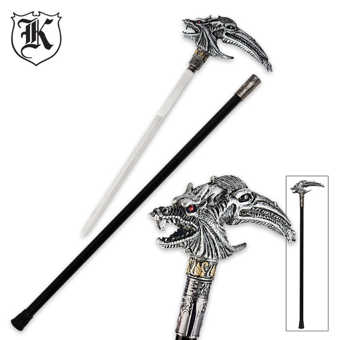 Silver Dragon Fantasy Sword Cane