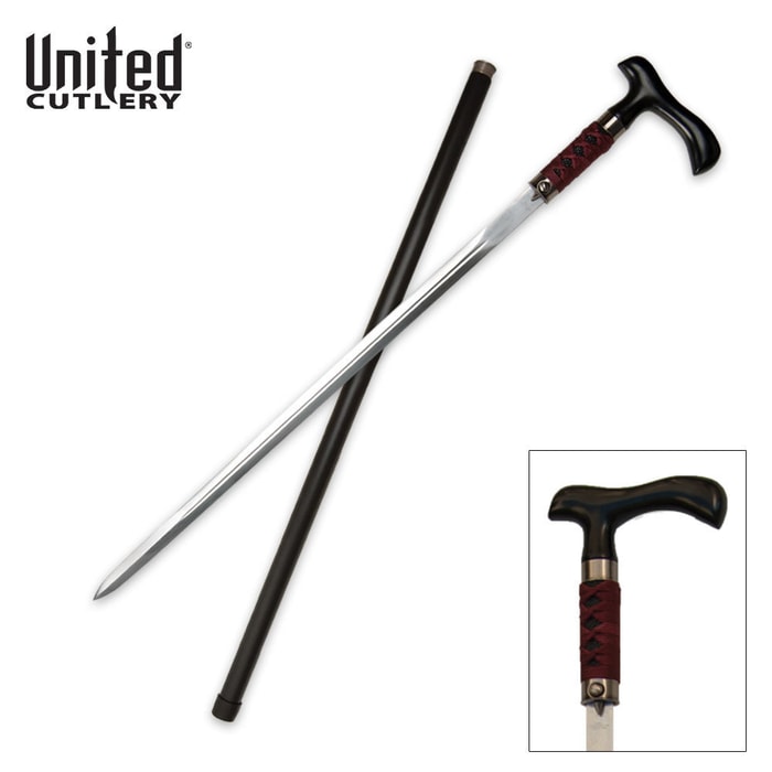 United Forged Gent Sword Cane Black Red Carbon