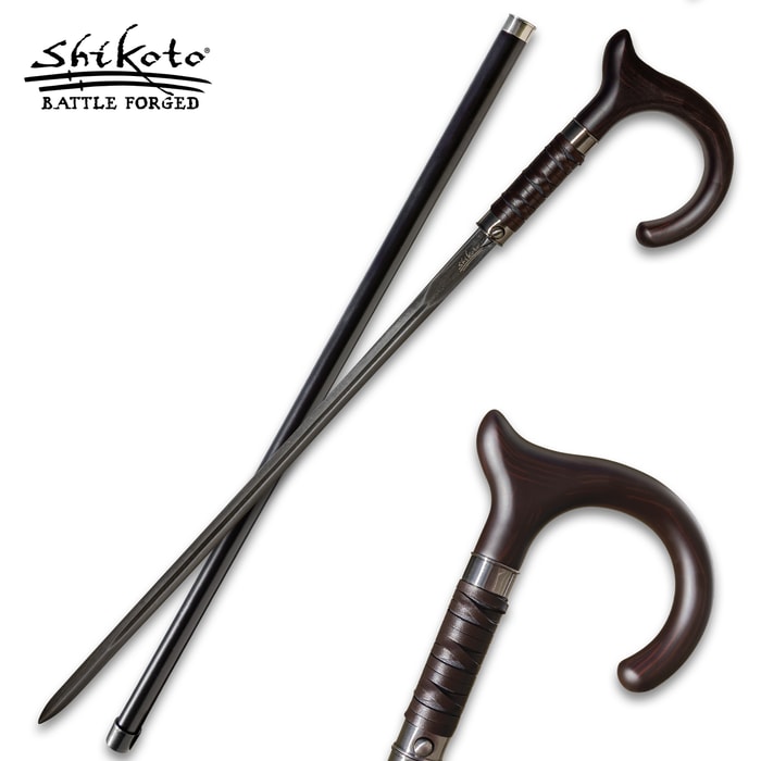 Full image of the Shikoto Damascus Gentleman's Hook Sword Cane.