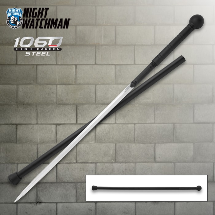 Full image of the Night Watchman Sword Cane and sheath.