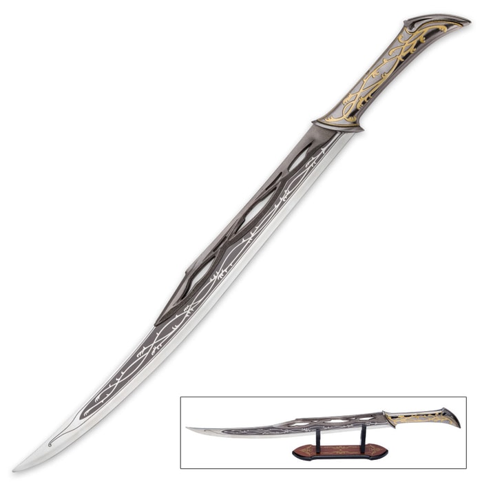 "Silver Thistleclaw" - Fantasy Sword with Wooden Display Stand