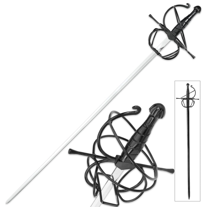 Seville Stinger Rapier Display Sword, Scabbard - Spiral Swept Hilt - Renaissance, Late Medieval / Middle Ages, Spanish, French, Italian - 3 Musketeers, Man in Iron Mask - Historical Fencing Dueling