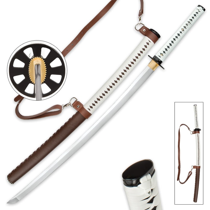 White Zombie Slayer Katana Sword And Leather Wrapped Scabbard