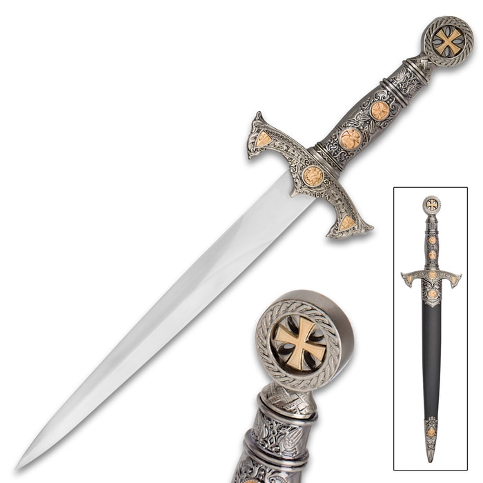 Tomahawk Crusader Cruciform Short Sword With Sheath - Stainless Steel Blade, Metal Handle And Guard, Historically Inspired - Length 14 1/2"