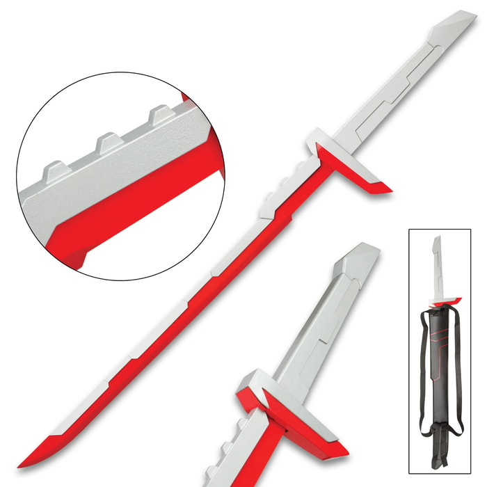 League Of Legends Red And Silver Sword And Sheath - Stainless Steel Two-Toned Blade, Metal And Plastic Handle - 39” Length