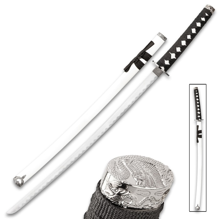 40" White Dragon SAMURAI NINJA Bushido KATANA Japanese Sword Carbon Steel Blade