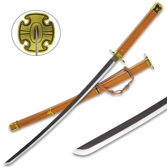 The Sekiro Shadows Die Twice Mortal Katana has a two-tone carbon steel blade