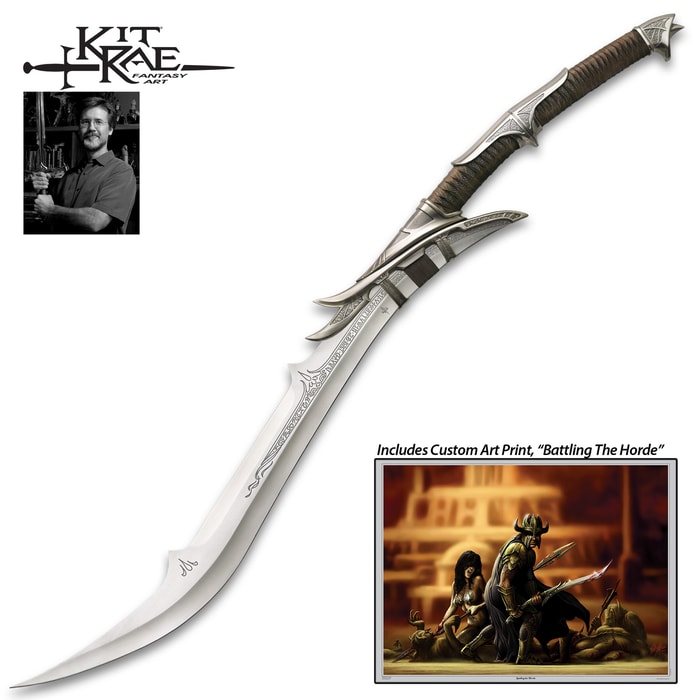 United Cutlery Kit Rae Mithrodin 420 stainless steel sword with “Battling the Horde” custom print. 