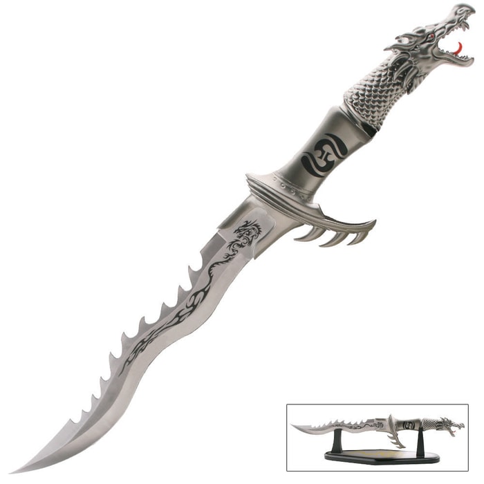 Flying Dragon Fantasy Short Sword With Display Stand