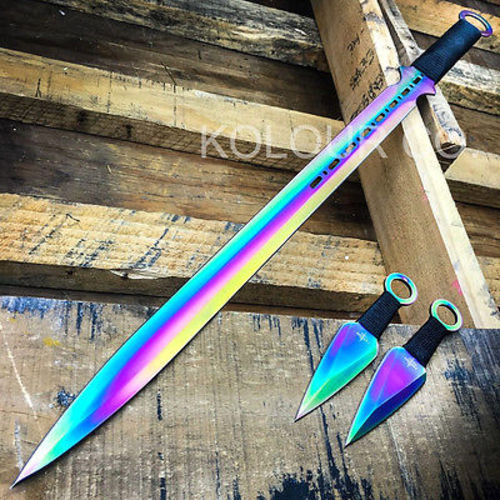 Ninja Attacker Titanium Rainbow Three Piece Warrior Blade Set With Sheath