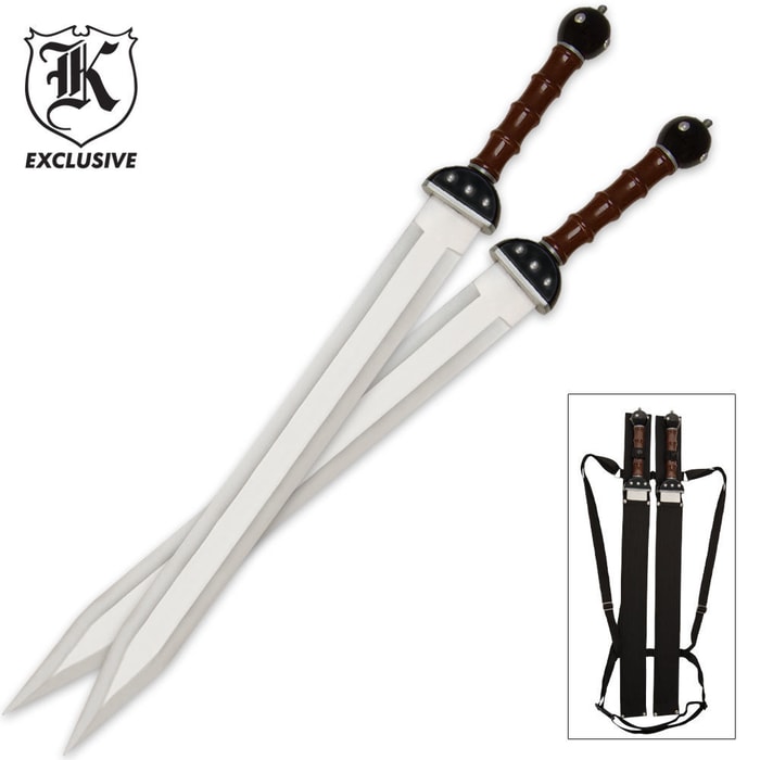 Gladiator Warrior Twin Sword Set with Double Shoulder Sheath