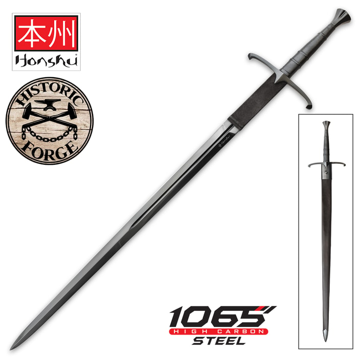 The Honshu Historic Black Claymore is 57” overall and comes with a scabbard