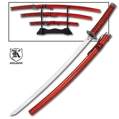3-Piece Red Samurai Sword Set
