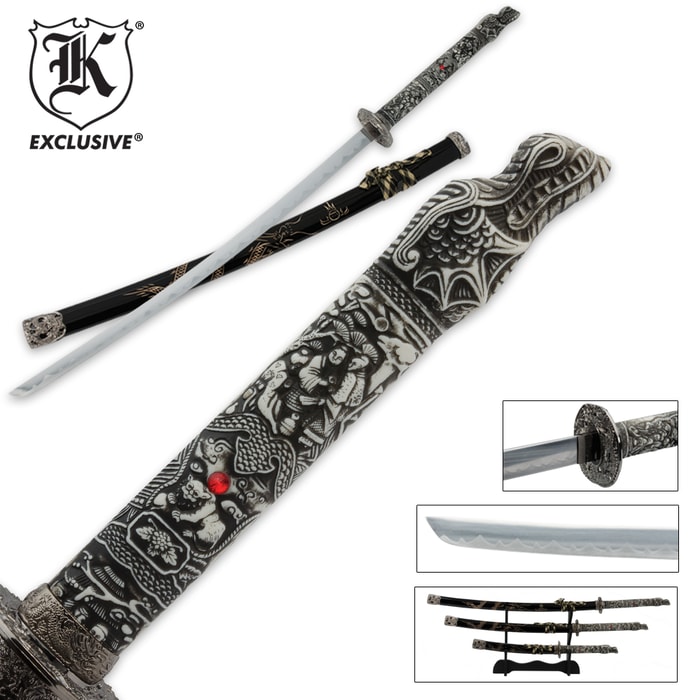 Blue Dragon Handle Katana - Open Mouth Dragon Samurai Sword - Collectible  Dragon Head Katanas