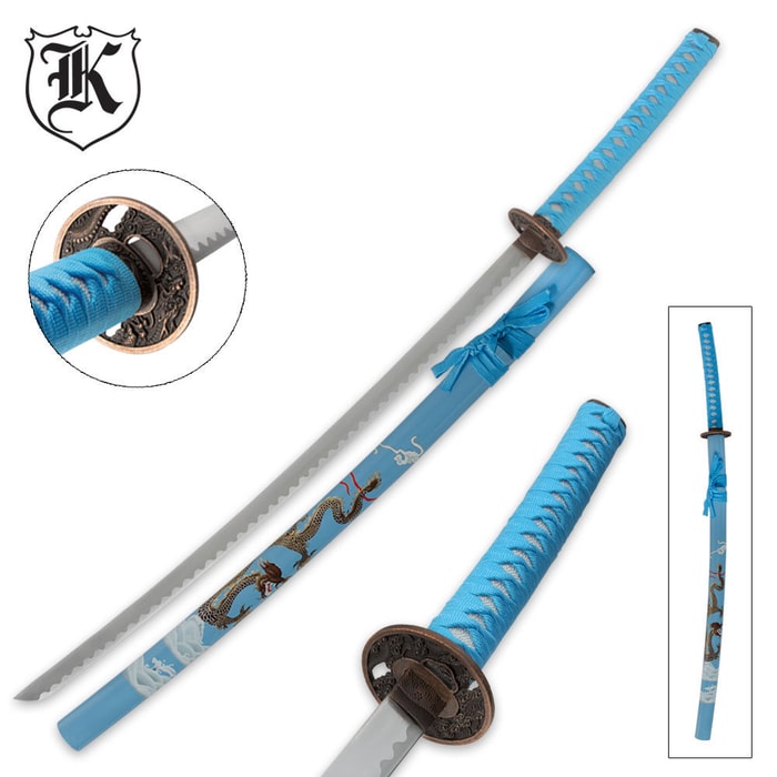 Blue Flying Dragon Katana Sword and Scabbard
