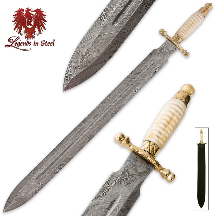 Legends In Steel Premium Bone And Damascus Steel Sword