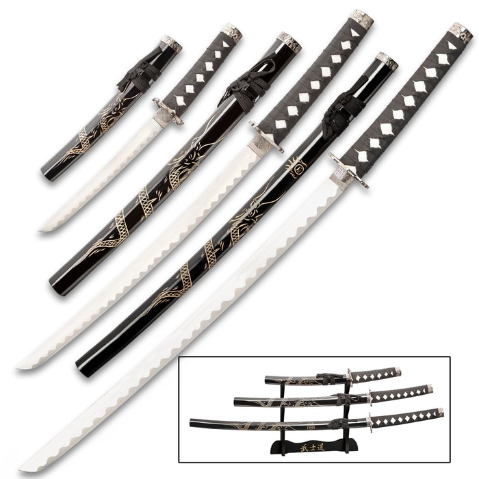 Samurai Bundle- Odachi, Katana, Wakizashi - Maintenance Kit- Sword  Sharpener- Sword Stand