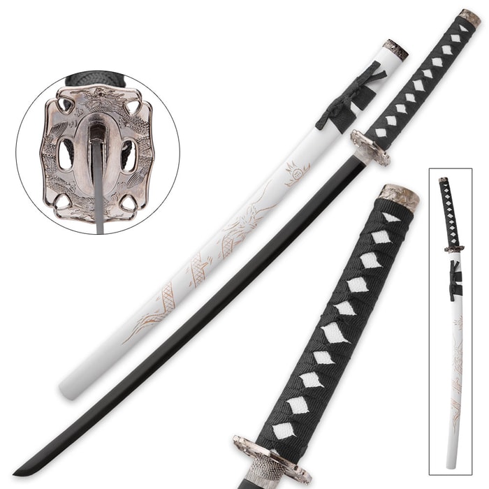 White Flying Dragon Sword With Engraved Scabbard