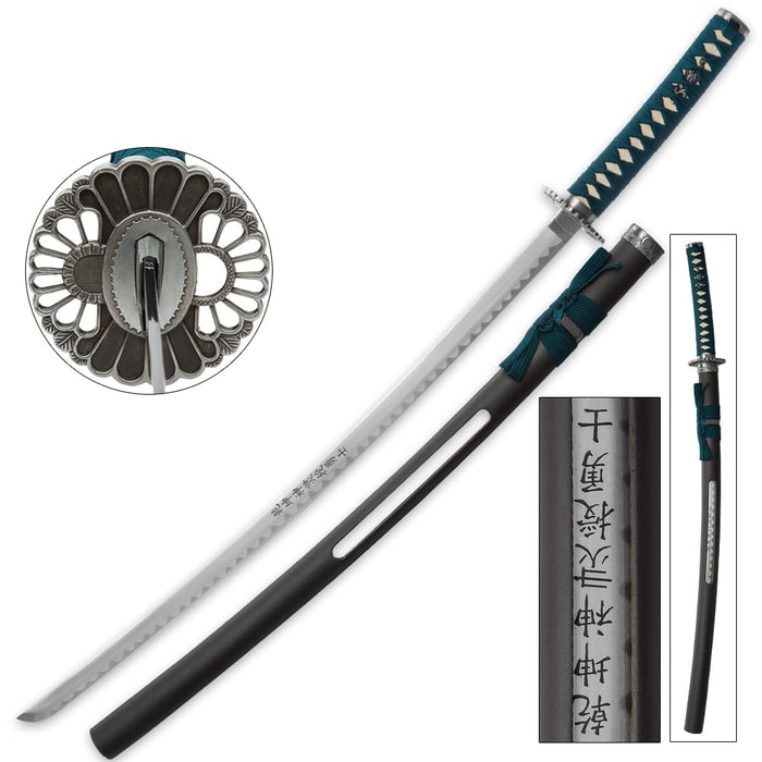 Teal Warrior Samurai Sword With Open Scabbard