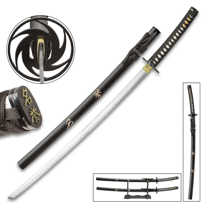 Undercover Tactical Two-Piece Sword Set With Scabbards - Carbon Steel Blades, Cotton Wrapped Wooden Handles, Display Stand