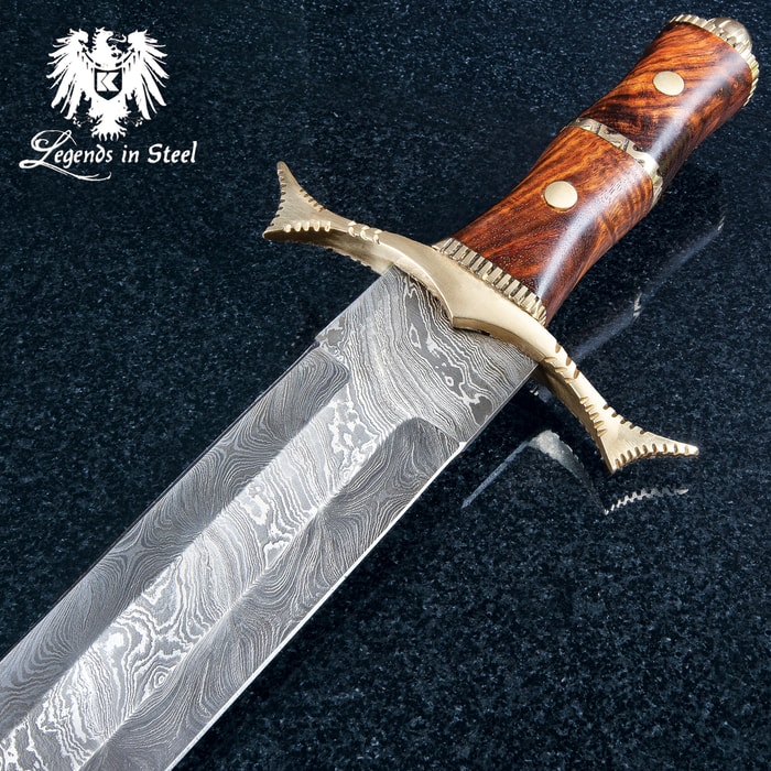 Royal Ranger Damascus Sword And Sheath - Damascus Steel Blade, Wooden Handle, Metal Guard And Pommel - Length 28”