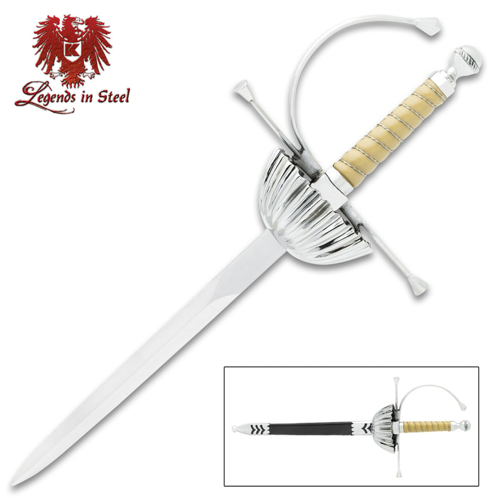 The Mini Queen's Rapier in and out of its scabbard