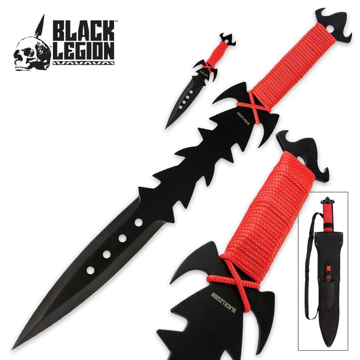 Black Legion Fantasy Sword & Throwing Knife Set Red