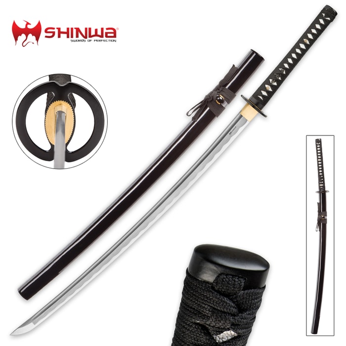 Shinwa Royal Emperor Handmade Katana / Samurai Sword - Hand Forged Damascus Steel, Hamon - Razor Sharp, Full Tang - Fully Functional, Ninja Tough - Genuine Ray Skin, Cord Wrap, Custom Tsuba