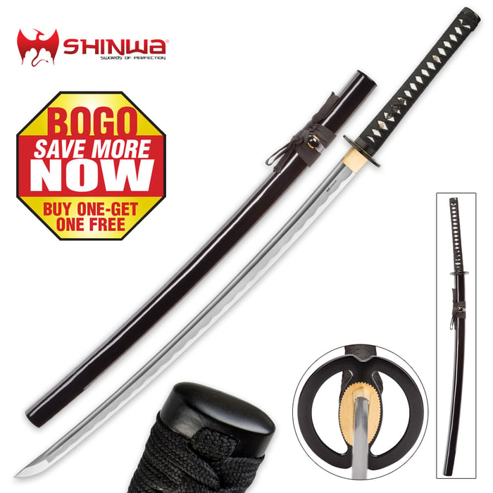 Shinwa Royal Emperor Handmade Katana / Samurai Sword - Hand Forged Damascus Steel, Hamon - Razor Sharp, Full Tang - Battle Ready, Fully Functional, Ninja Tough - Genuine Ray Skin, Custom Tsuba - BOGO