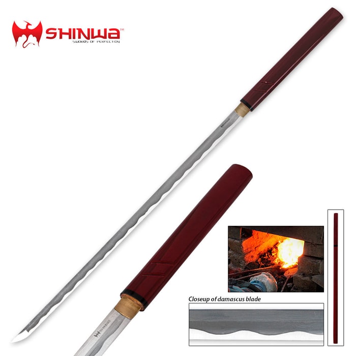 Shinwa Garnet Shirasaya Samurai Sword Damascus Steel Blade