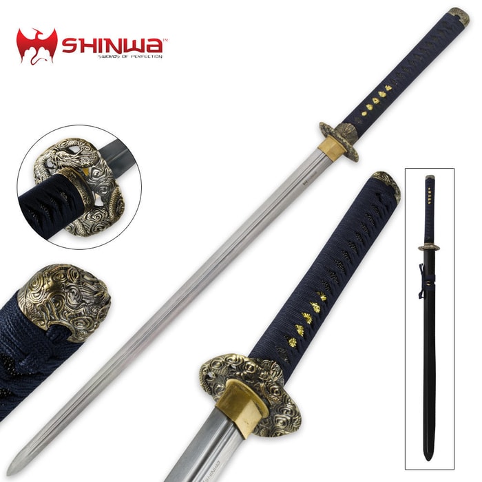 Shinwa Double Edged Regal Navy Blue Damascus Katana Sword