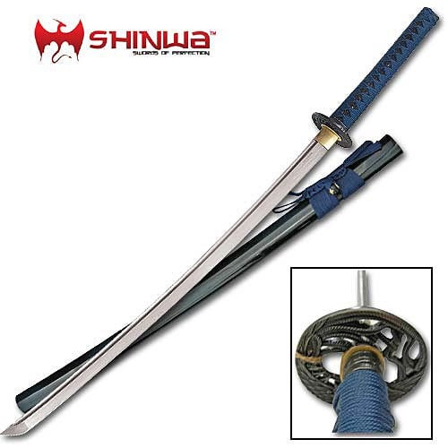 Shinwa Blue and Black Katana Sword Damascus
