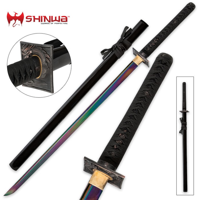 Shinwa Knight Rainbow Titanium Nitride Damascus Steel Ninja Sword 