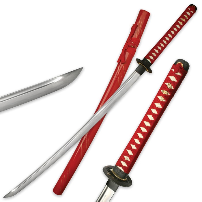 Hand Forged Dragon Tsuba Samurai Sword Red