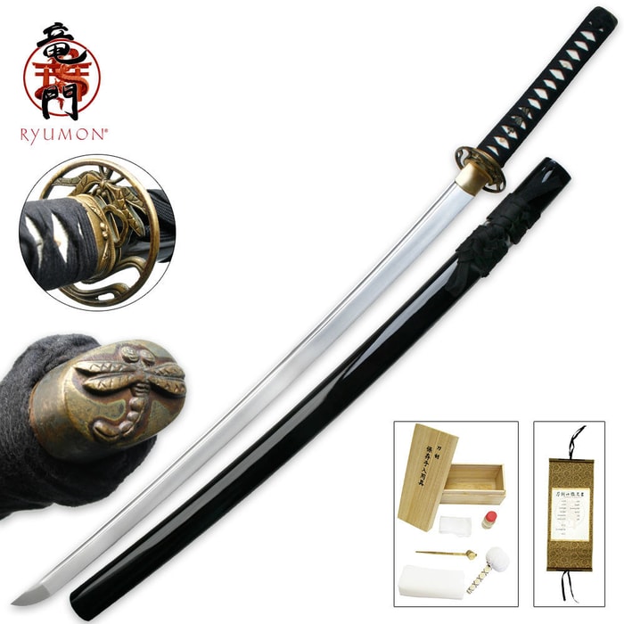 Ryumon Dragonfly Katana Sword with Black Lacquered Scabbard