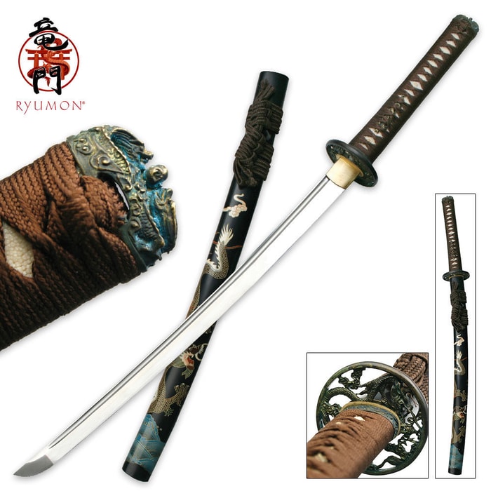 Hand Forged 1060 Carbon Steel Ryumon Dragon Wakizashi Sword