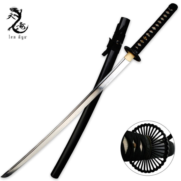 Ten Ryu 1045 Carbon Steel Clay Tempered Chrysanthemum Katana Sword