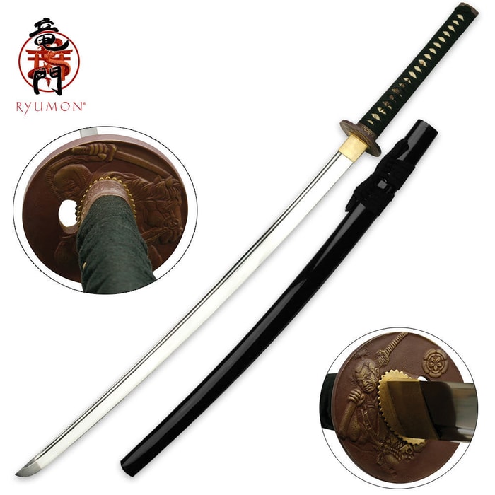 Ryumon 1060 Carbon Steel Samurai Katana Sword With Scabbard