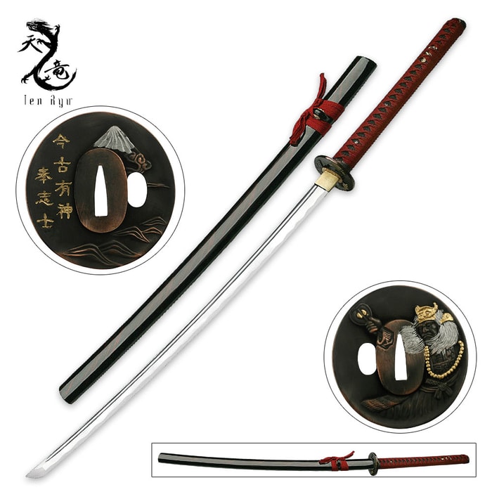 Ten Ryu Hand Forged Samurai Sword With Decorative Gold Tsuba