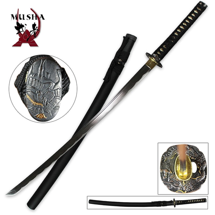 Black Dragon Samurai Sword Black with Scabbard