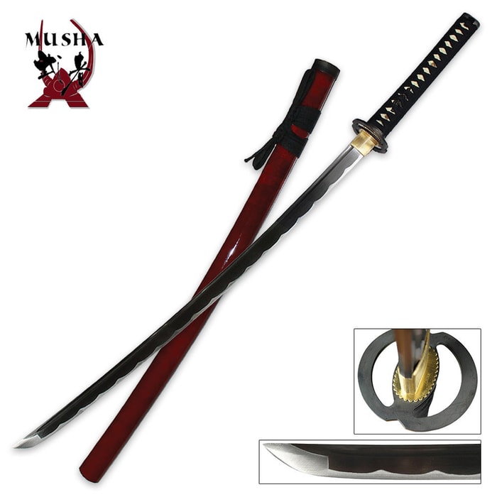 Musha Hand Forged Samurai Sword with Burgundy Scabbard