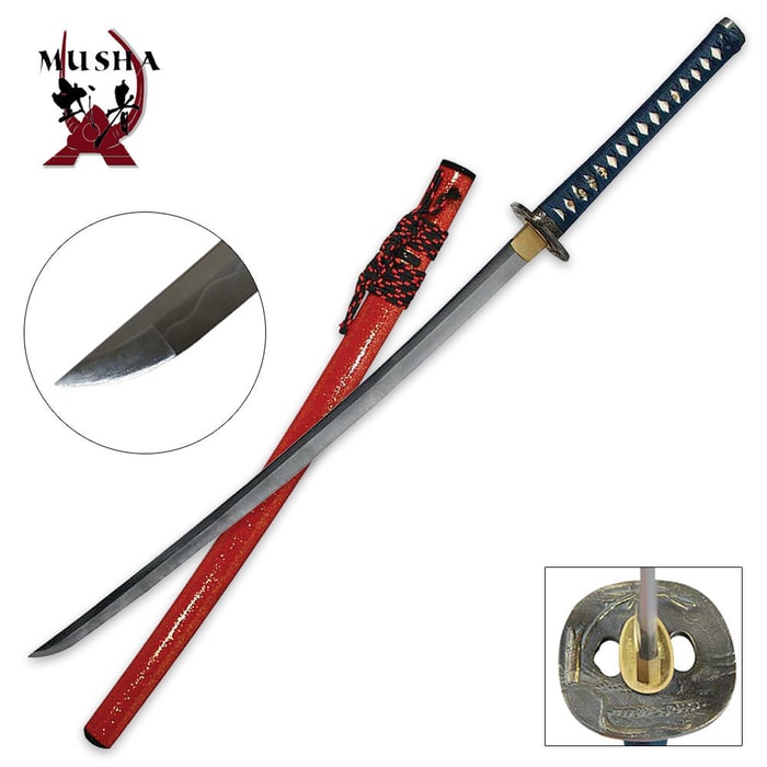 Hand Forged Samurai Sword with Flower Tsuba