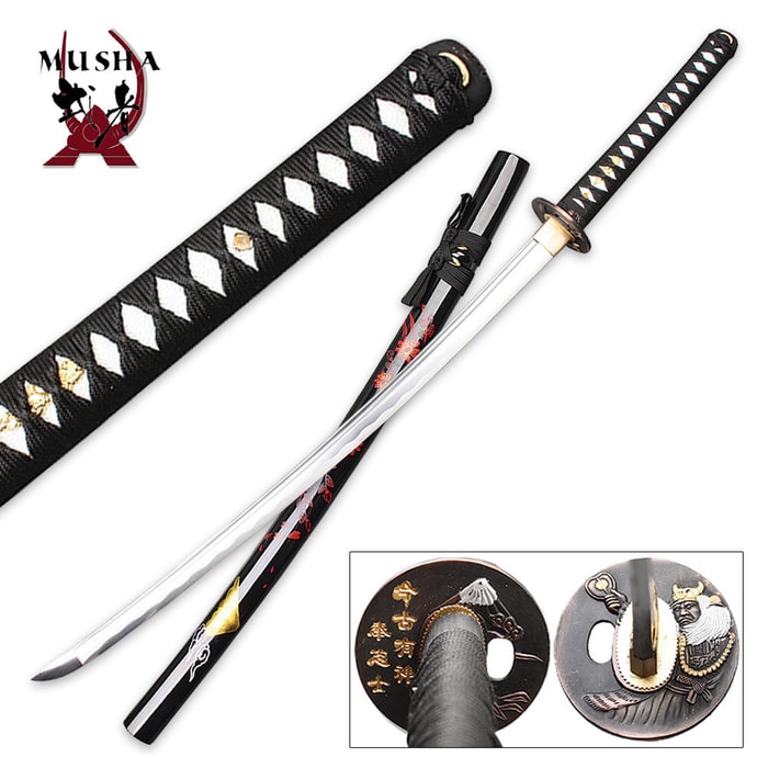 Printed Flower Samurai Sword with Scabbard