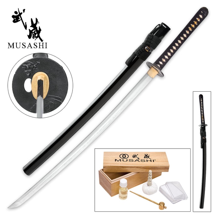 Musashi Bushin Sword - Hand-Forged, Water-Tempered 1095 Carbon Steel Blade, Genuine Rayskin Wrapped Handle - Length 41 1/2"