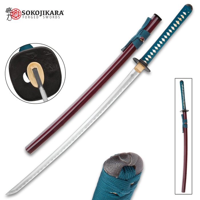 Sokojikara Kyoto Dawn Handmade Katana / Samurai Sword - Hand Forged, Clay Tempered T10 High Carbon Steel - Genuine Ray Skin; Iron Tsuba - Functional, Full Tang, Battle Ready