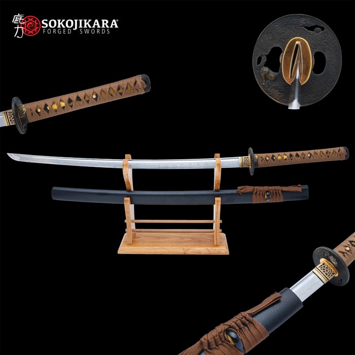 The Sokojikara Water Buffalo God Katana was hand-forged and clay-tempered to give it both strength and flexibility