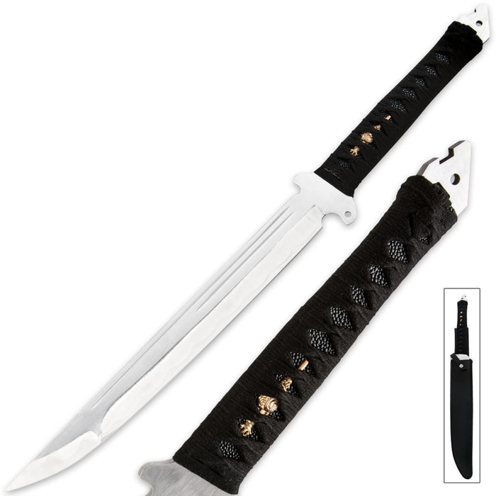 Samurai Warrior Full Tang Wakizashi Sword With Leather Scabbard