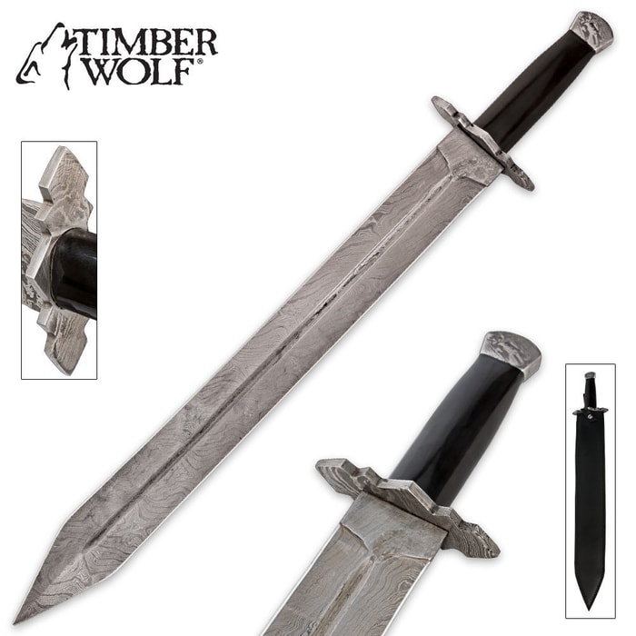 Timber Wolf Roman Gladiator Sword Damascus & Genuine Horn