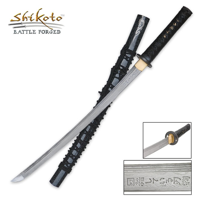 Shikoto Hand Forged Damascus Wakizashi Sword 