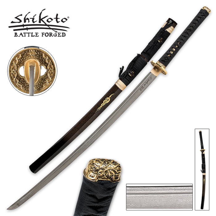 Shikoto Black Kogane Dynasty Forged Katana Sword Damascus